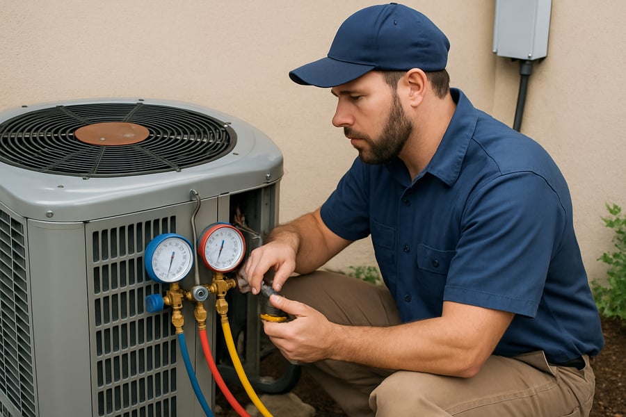 HVAC technician servicing an air conditioning unit