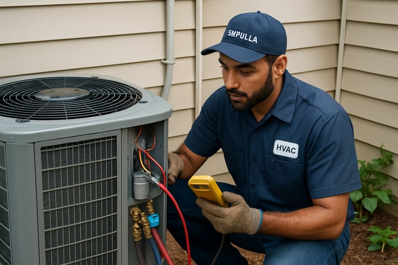 Saifulla HVAC technician servicing a residential HVAC unit